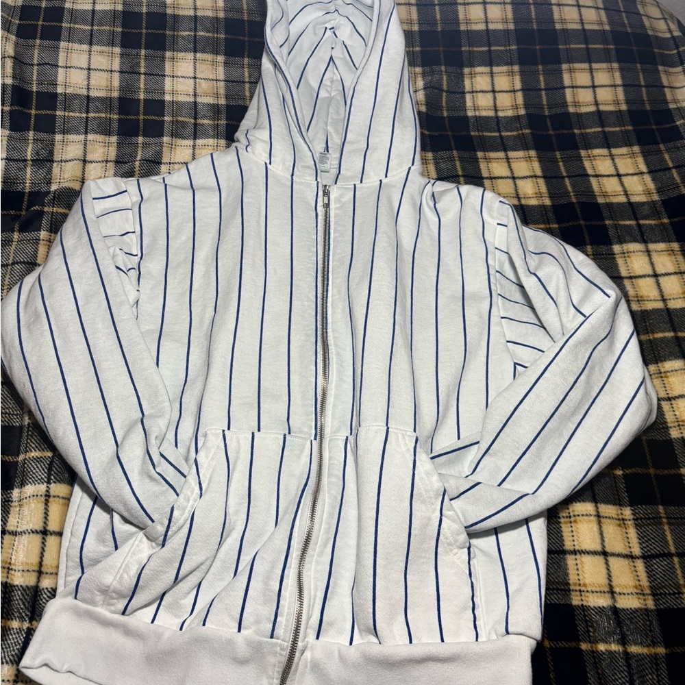 Striped White and Blue Men's Hoodie